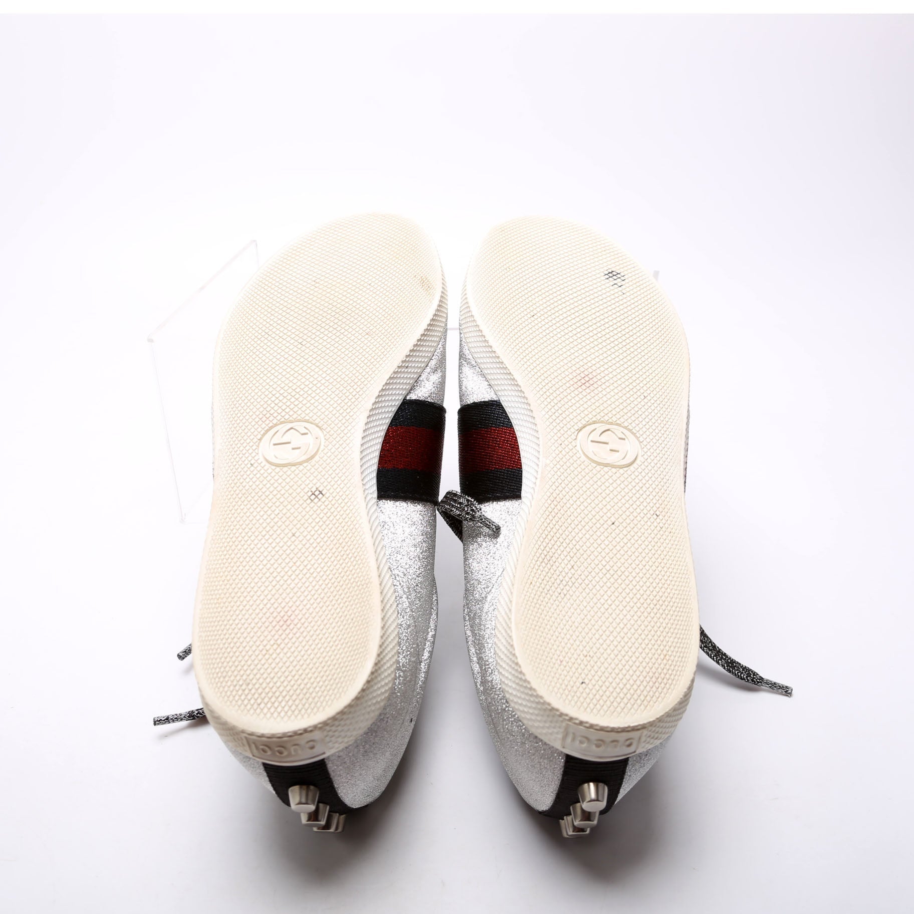 Gucci Ace Web Glitter Sneakers Size 39.5 Silver