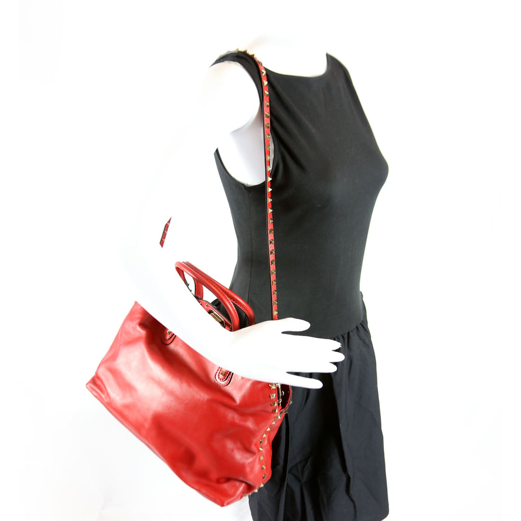 Rockstud Dome Satchel Red