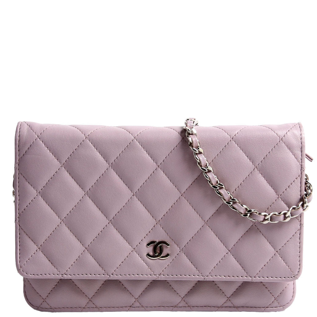 Wallet On Chain Classic Quilted Lambskin Purple