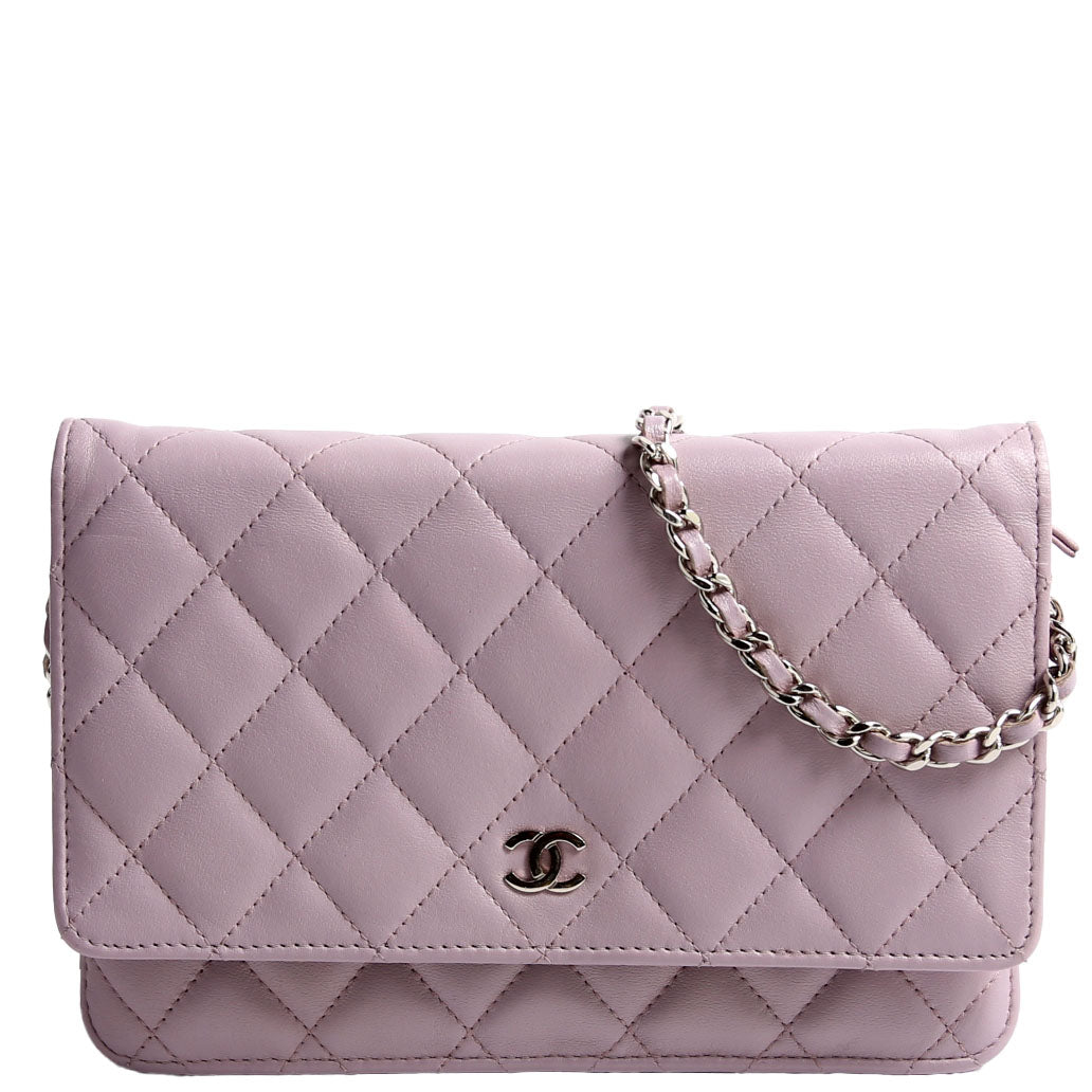 Wallet On Chain Classic Quilted Lambskin Purple