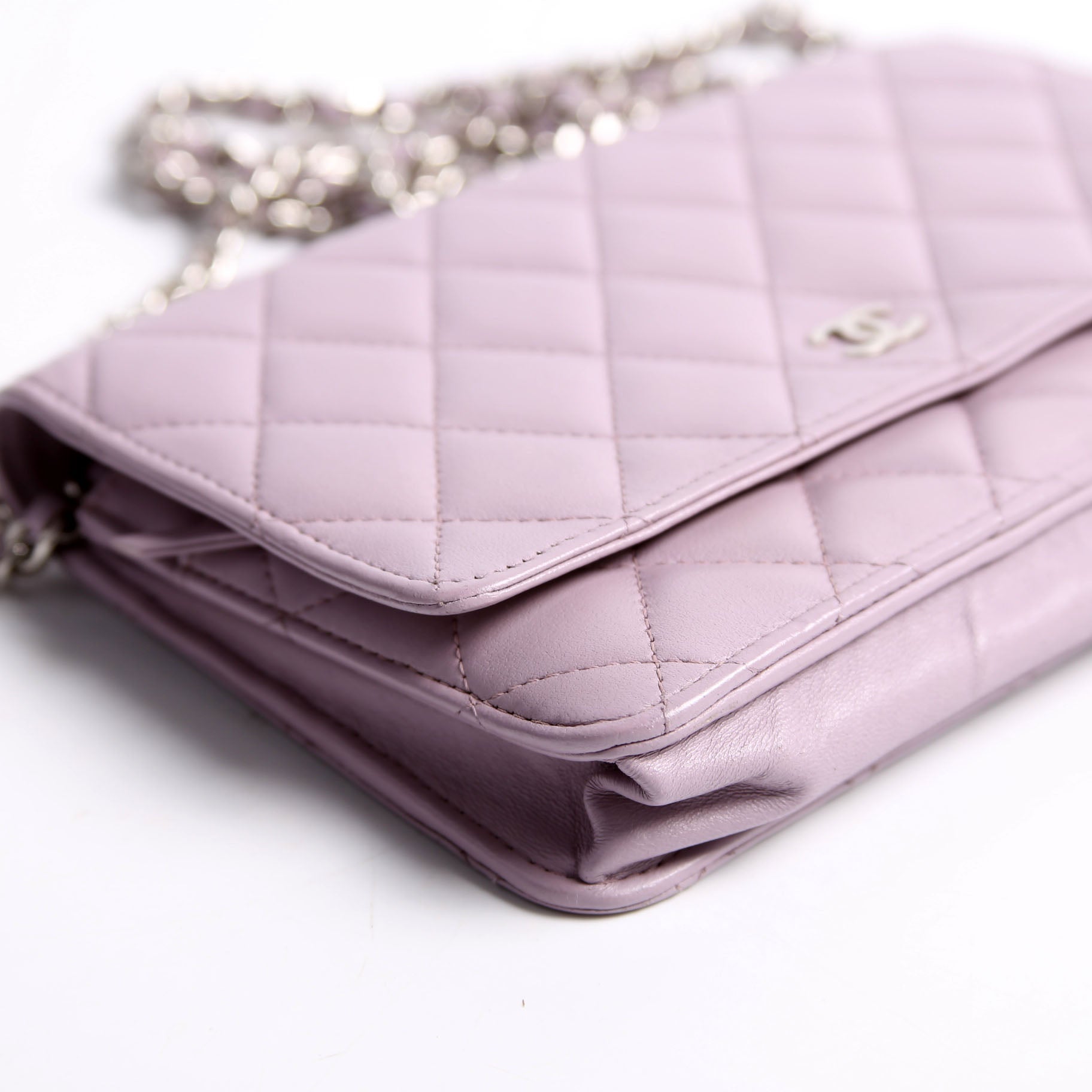 Wallet On Chain Classic Quilted Lambskin Purple