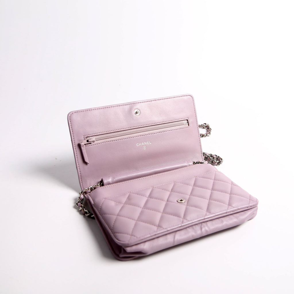 Wallet On Chain Classic Quilted Lambskin Purple