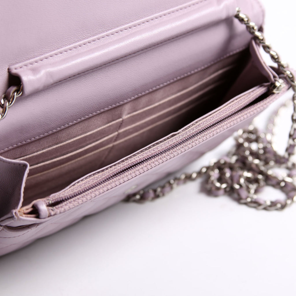 Wallet On Chain Classic Quilted Lambskin Purple