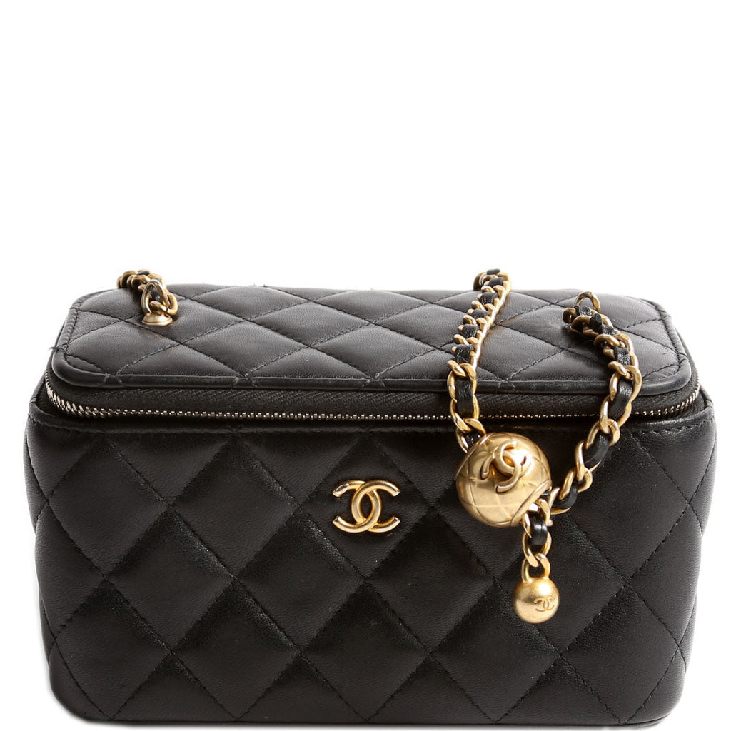 Pearl Crush Vanity With Chain Small Lambskin RFID Black