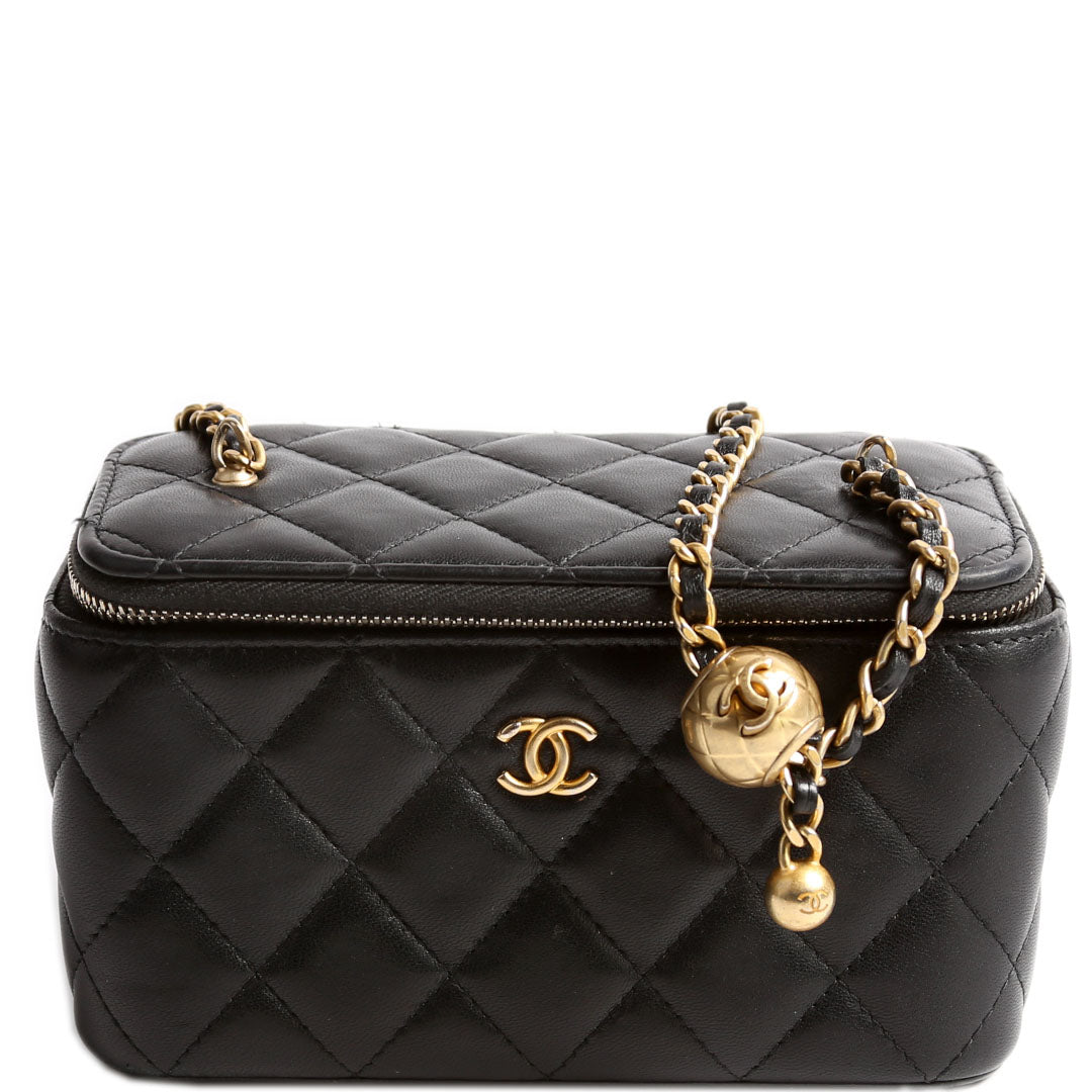 Pearl Crush Vanity With Chain Small Lambskin RFID Black