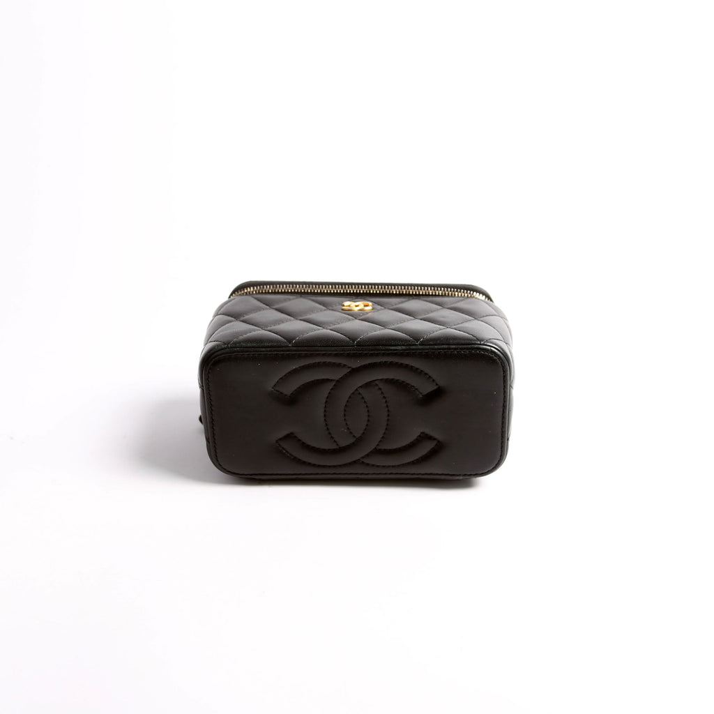 Pearl Crush Vanity With Chain Small Lambskin RFID Black