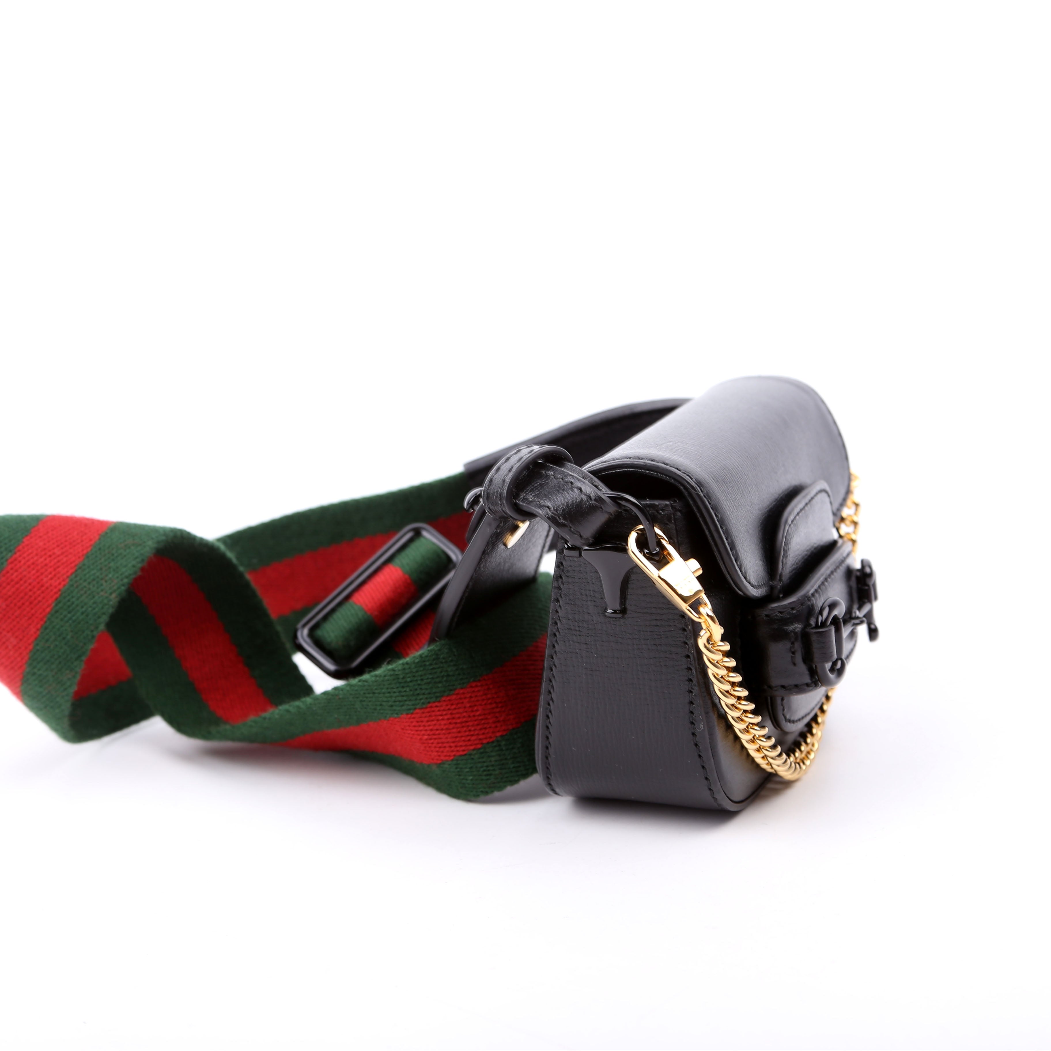 Gucci 699760 Horsebit 1955 Leather Wallet On Strap Black