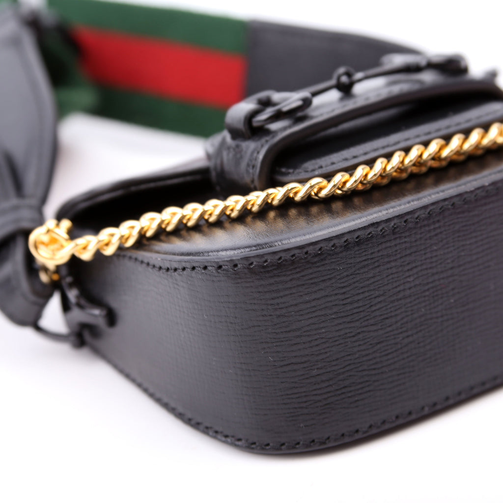 Gucci 699760 Horsebit 1955 Leather Wallet On Strap Black