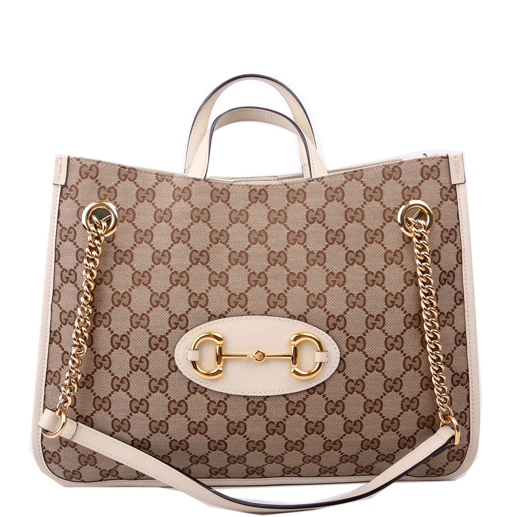 621144 1955 Horsebit Large Tote White