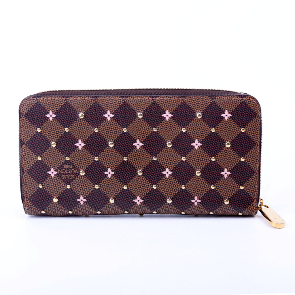Zippy Wallet Studded Flowers Damier Ebene Pink