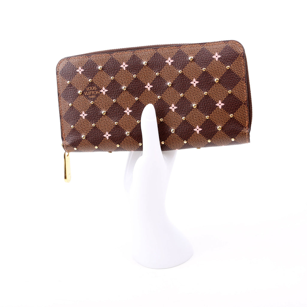 Zippy Wallet Studded Flowers Damier Ebene Pink