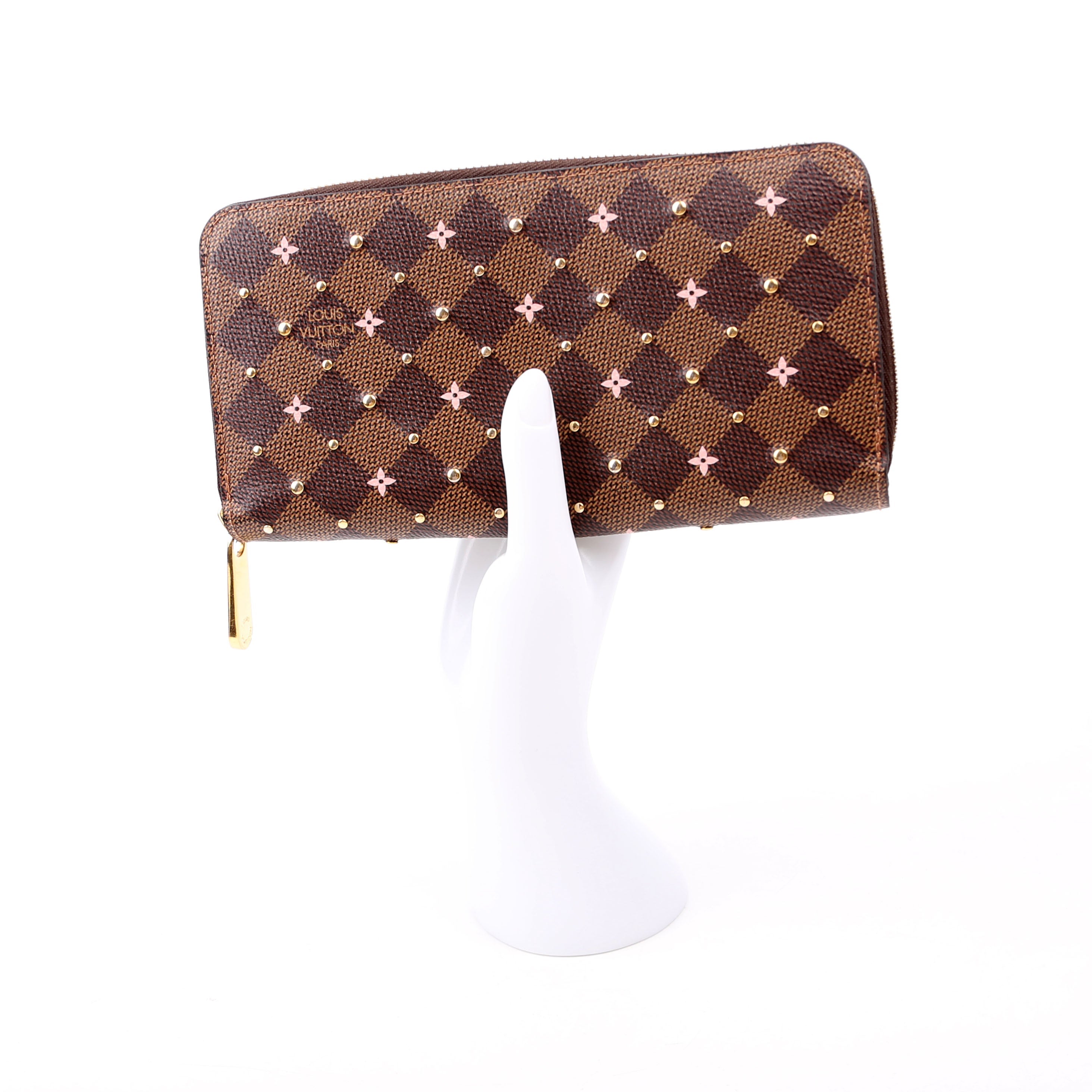 Zippy Wallet Studded Flowers Damier Ebene Pink