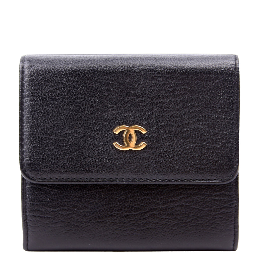 CC Double Sided Compact Wallet Goatskin Black