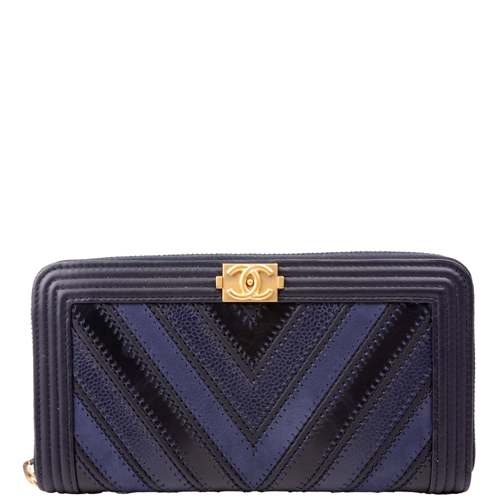 Boy Wallet Zip Around V-Stitch Long Navy