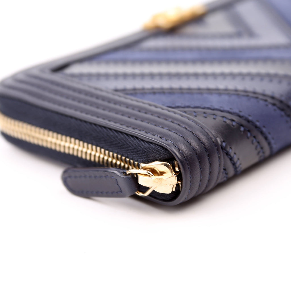 Boy Wallet Zip Around V-Stitch Long Navy