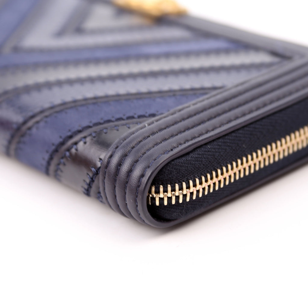 Boy Wallet Zip Around V-Stitch Long Navy