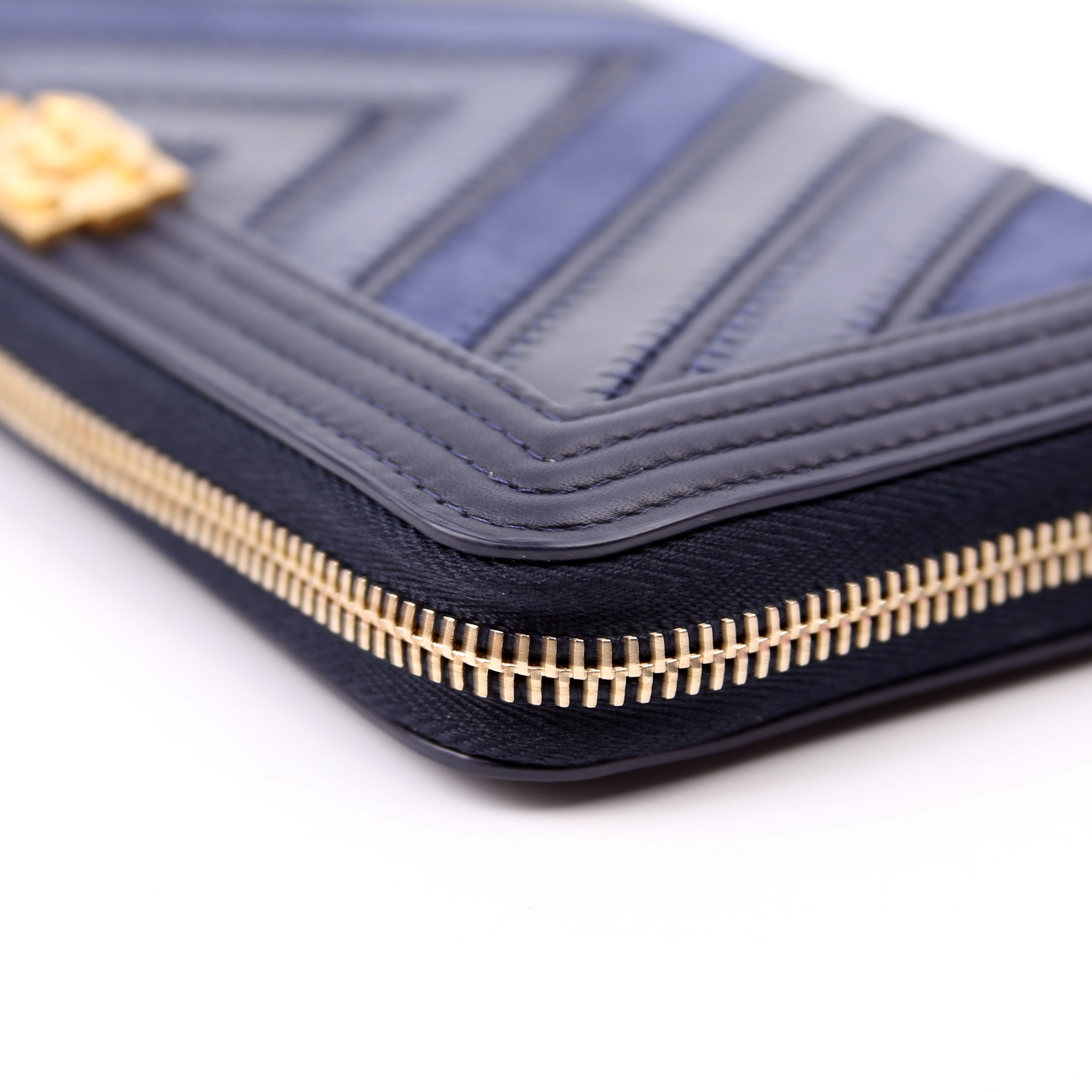Boy Wallet Zip Around V-Stitch Long Navy