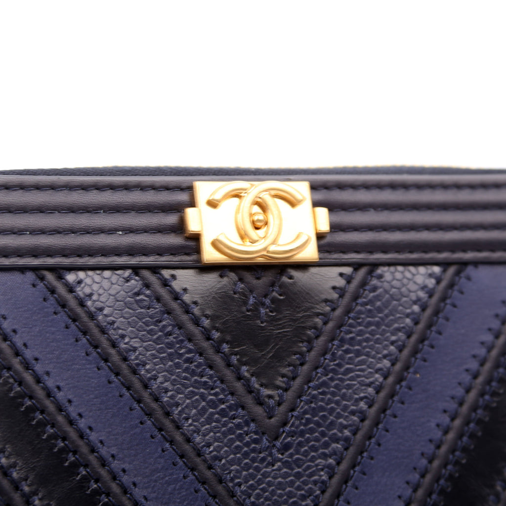 Boy Wallet Zip Around V-Stitch Long Navy