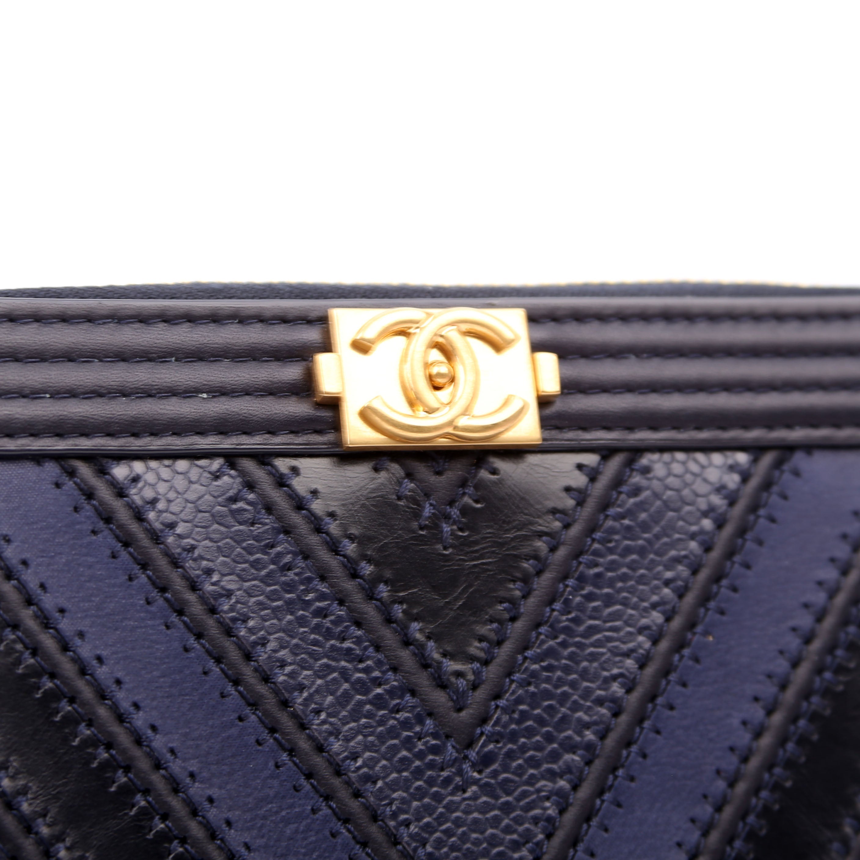 Boy Wallet Zip Around V-Stitch Long Navy