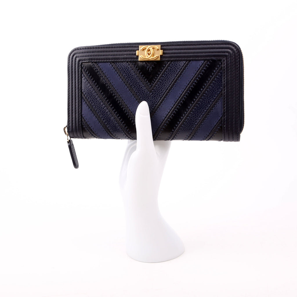 Boy Wallet Zip Around V-Stitch Long Navy