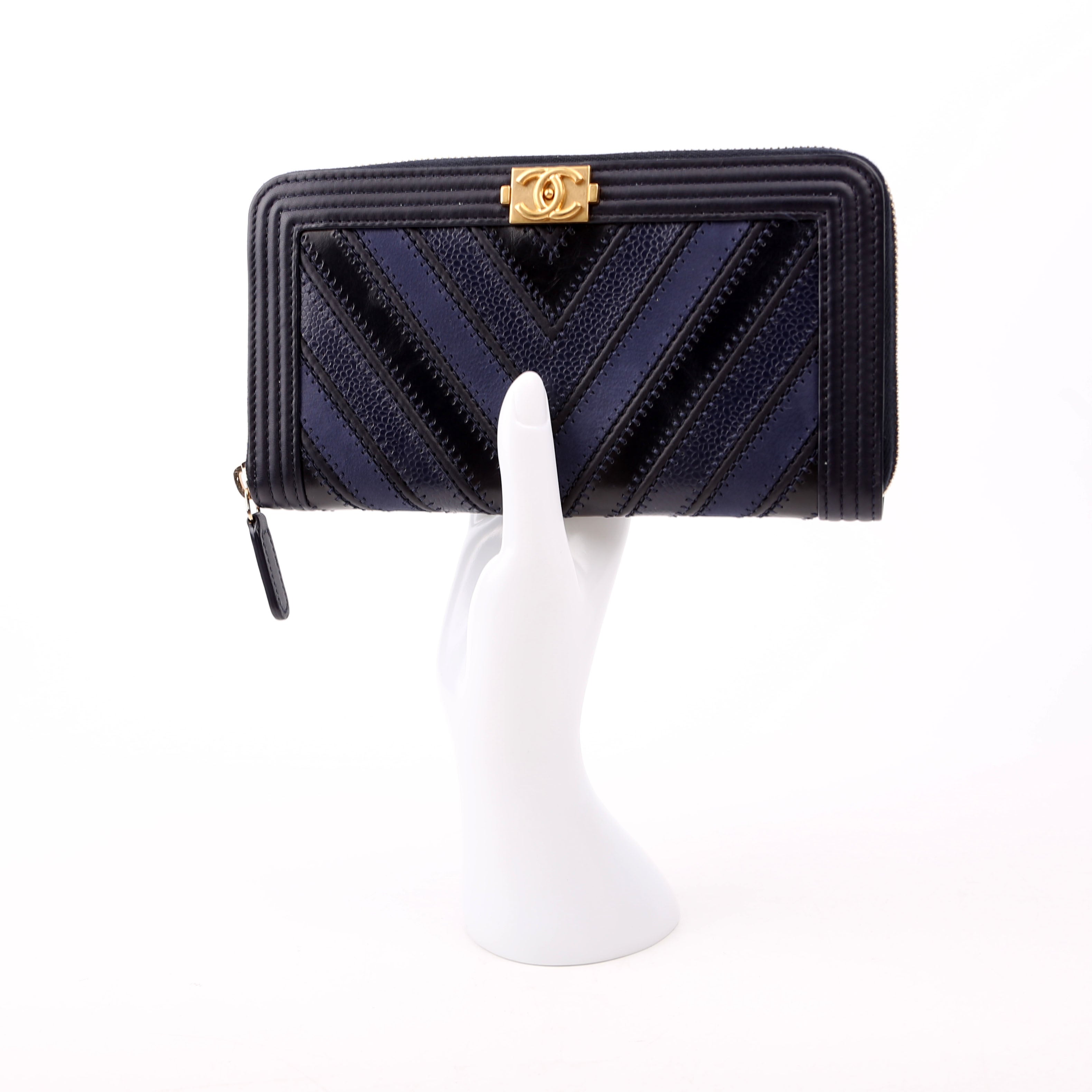 Boy Wallet Zip Around V-Stitch Long Navy