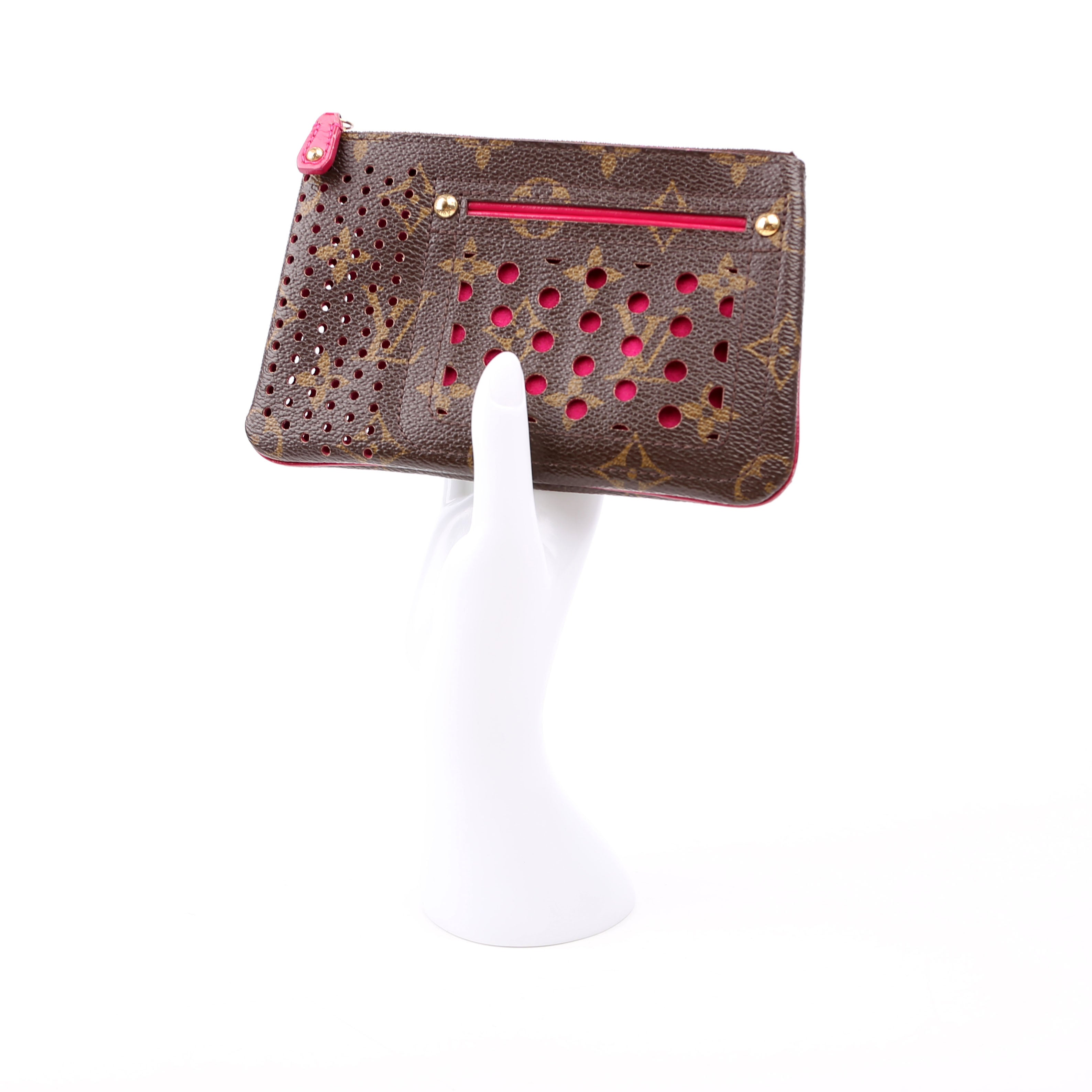 Pochette Plat Monogram Perforated Berry