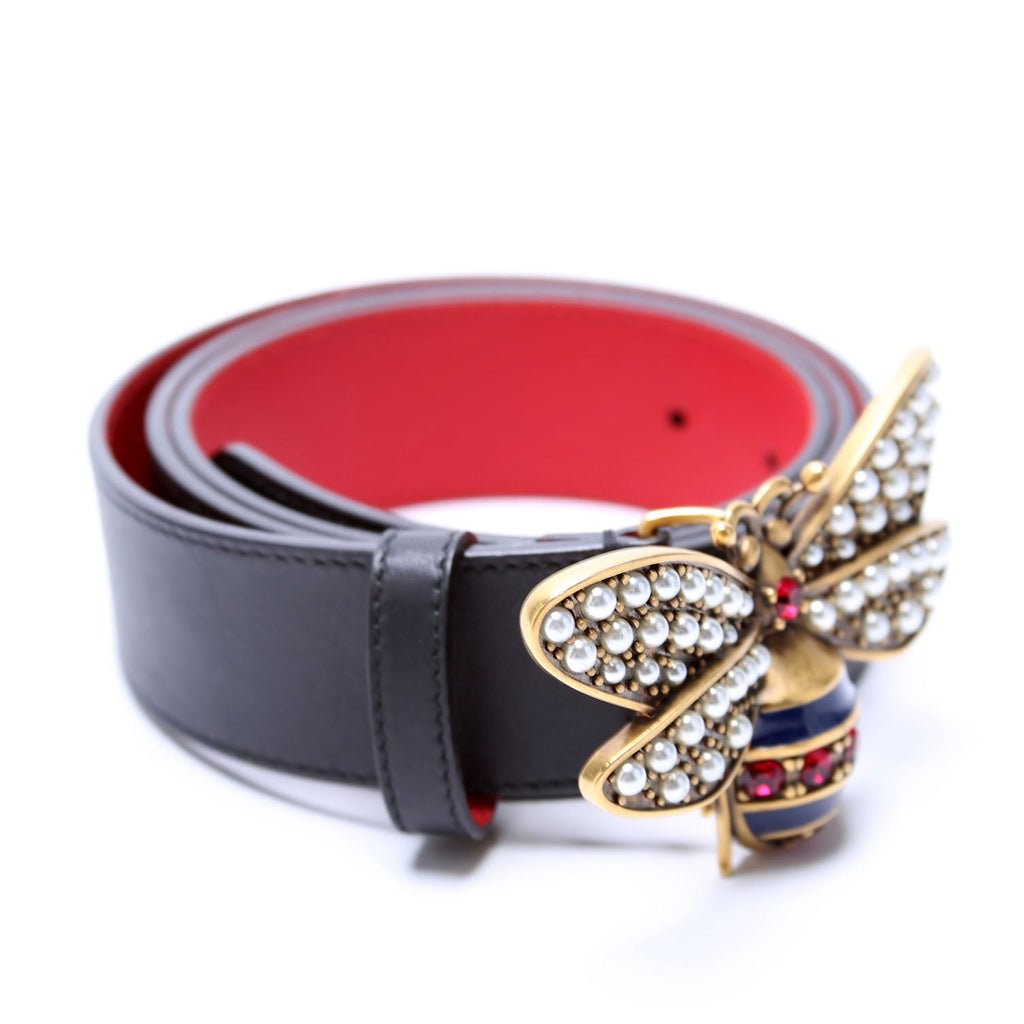 499637 Leather Queen Margaret Bee Belt Size 105/42 Black