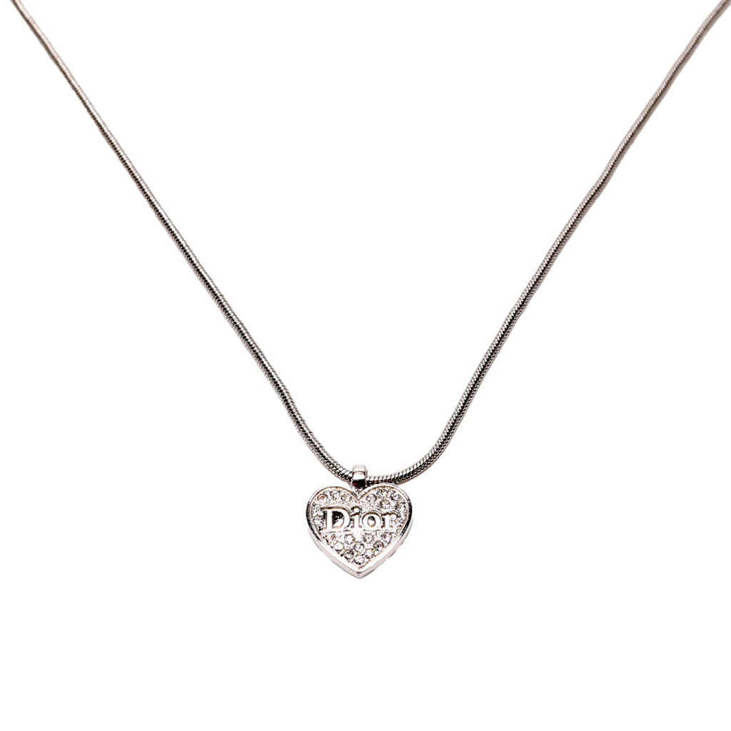 Heart Rhinestone Vintage Necklace Silver
