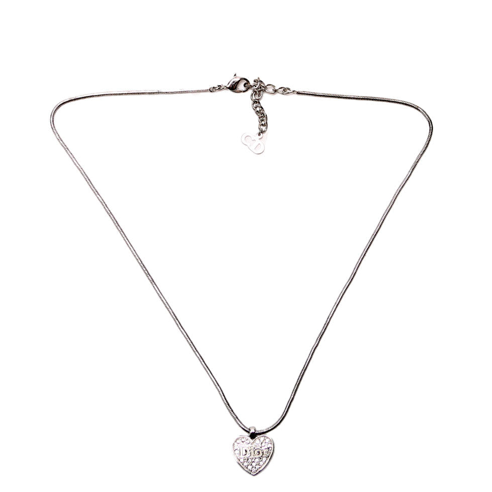 Heart Rhinestone Vintage Necklace Silver