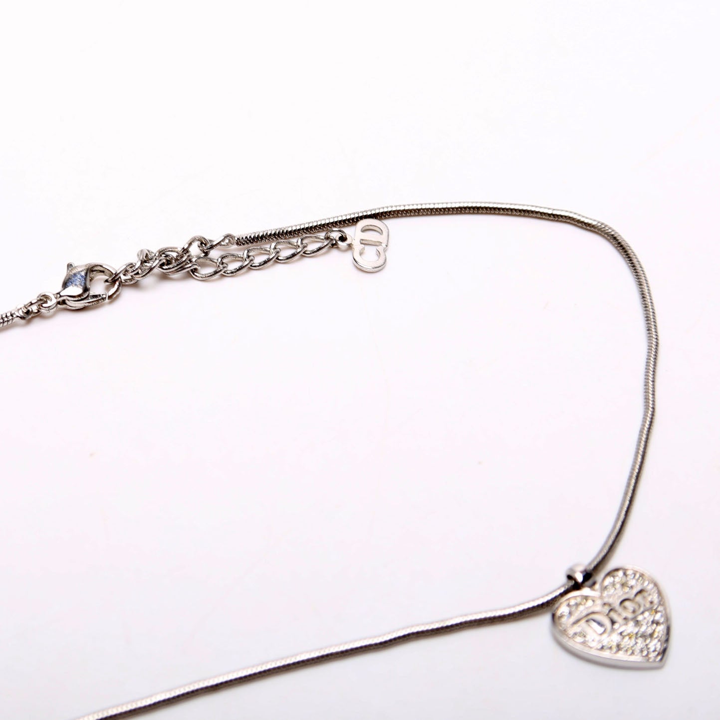 Heart Rhinestone Vintage Necklace Silver