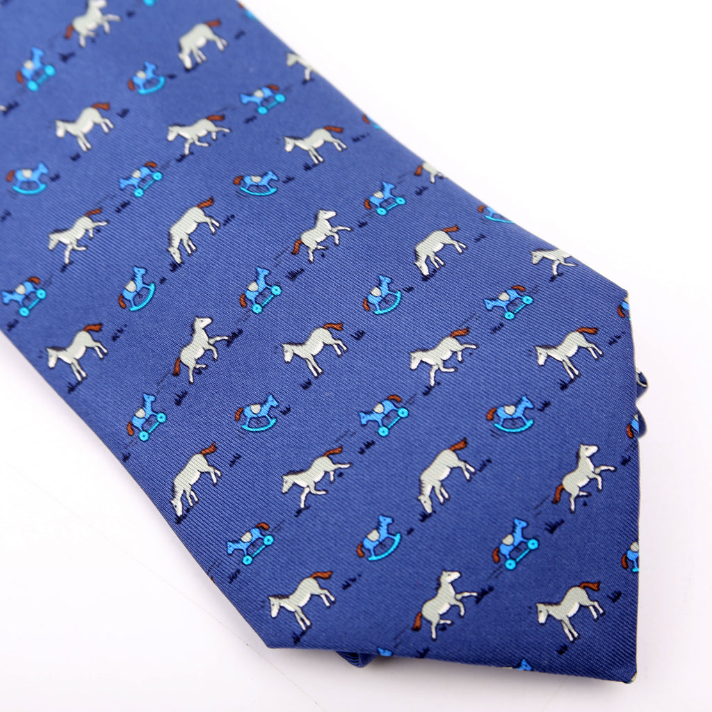 Printed Silk Tie Blue