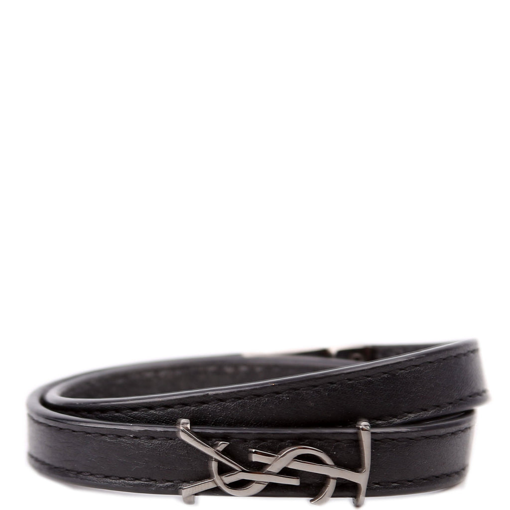 SAINT LAURENT Cassandre Double Wrap Bracelet Black