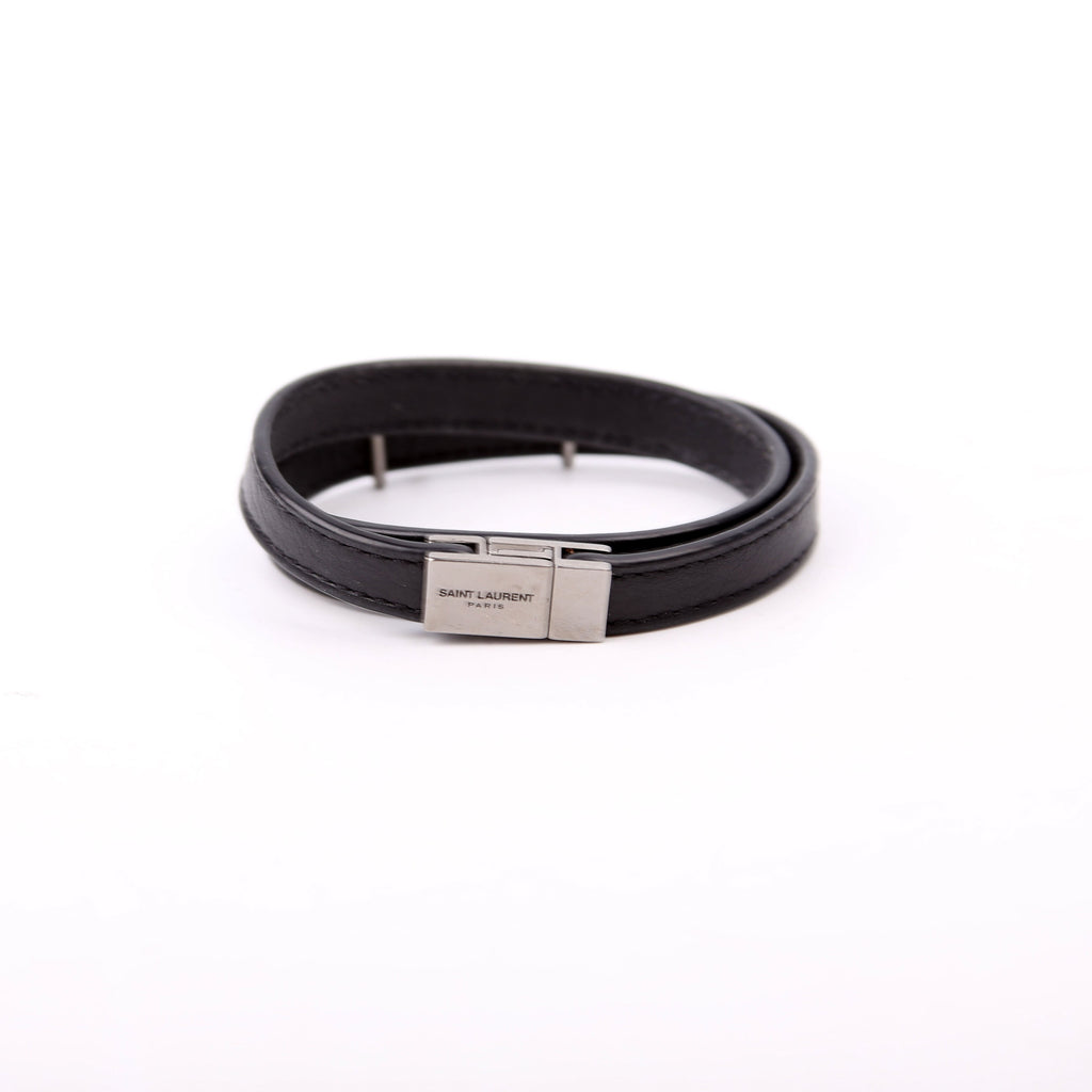 SAINT LAURENT Cassandre Double Wrap Bracelet Black