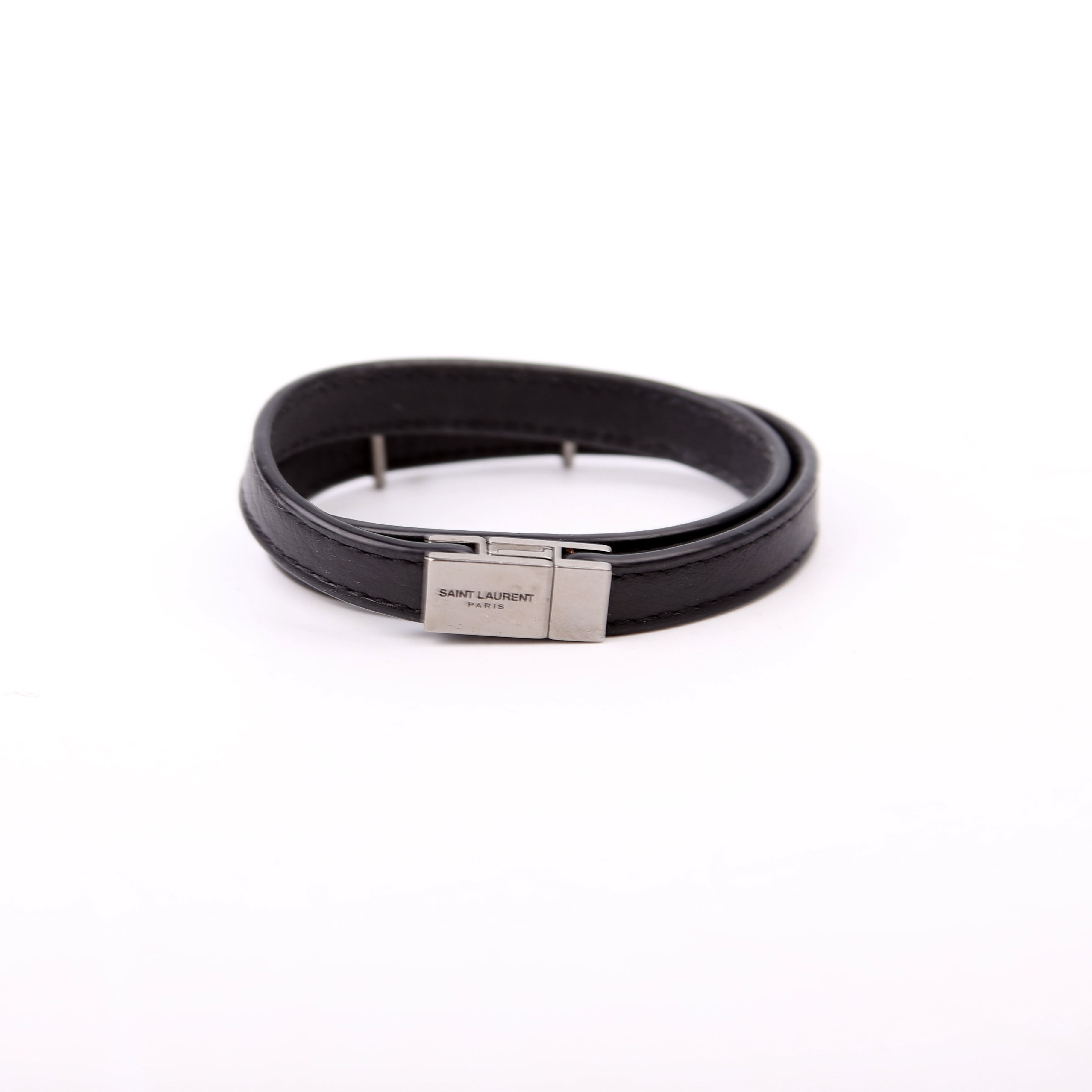 SAINT LAURENT Cassandre Double Wrap Bracelet Black