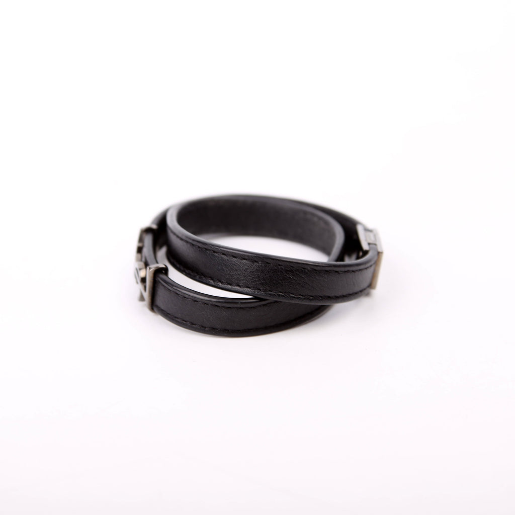 SAINT LAURENT Cassandre Double Wrap Bracelet Black