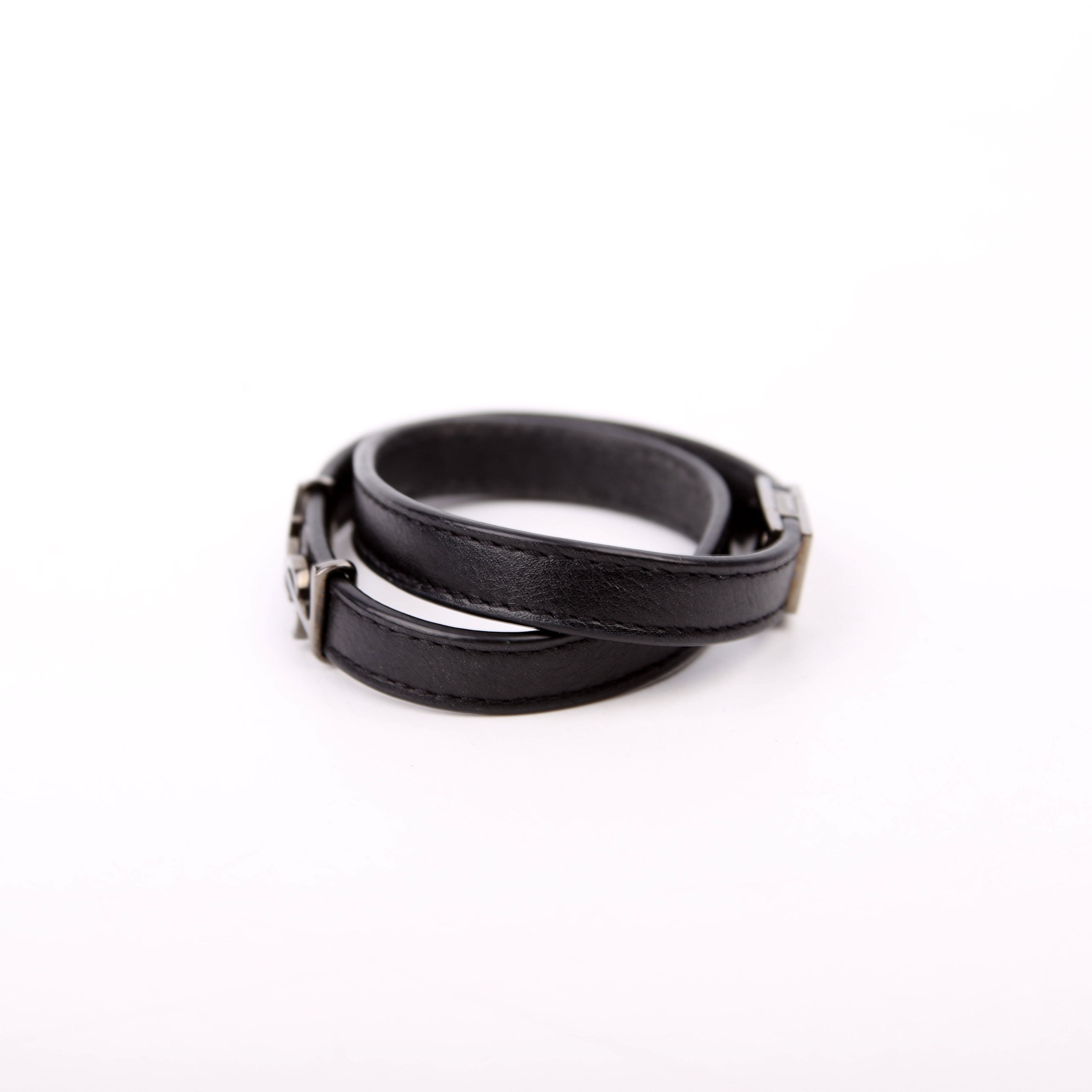 SAINT LAURENT Cassandre Double Wrap Bracelet Black