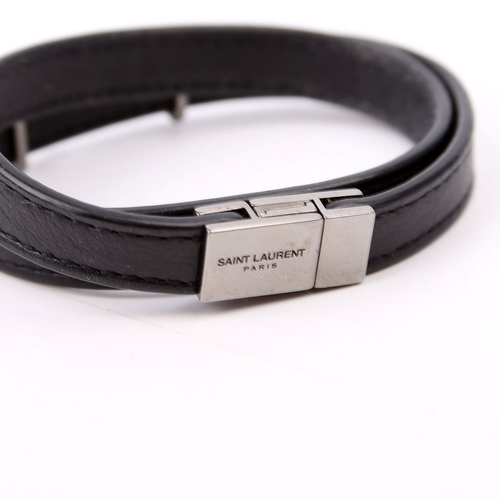 SAINT LAURENT Cassandre Double Wrap Bracelet Black