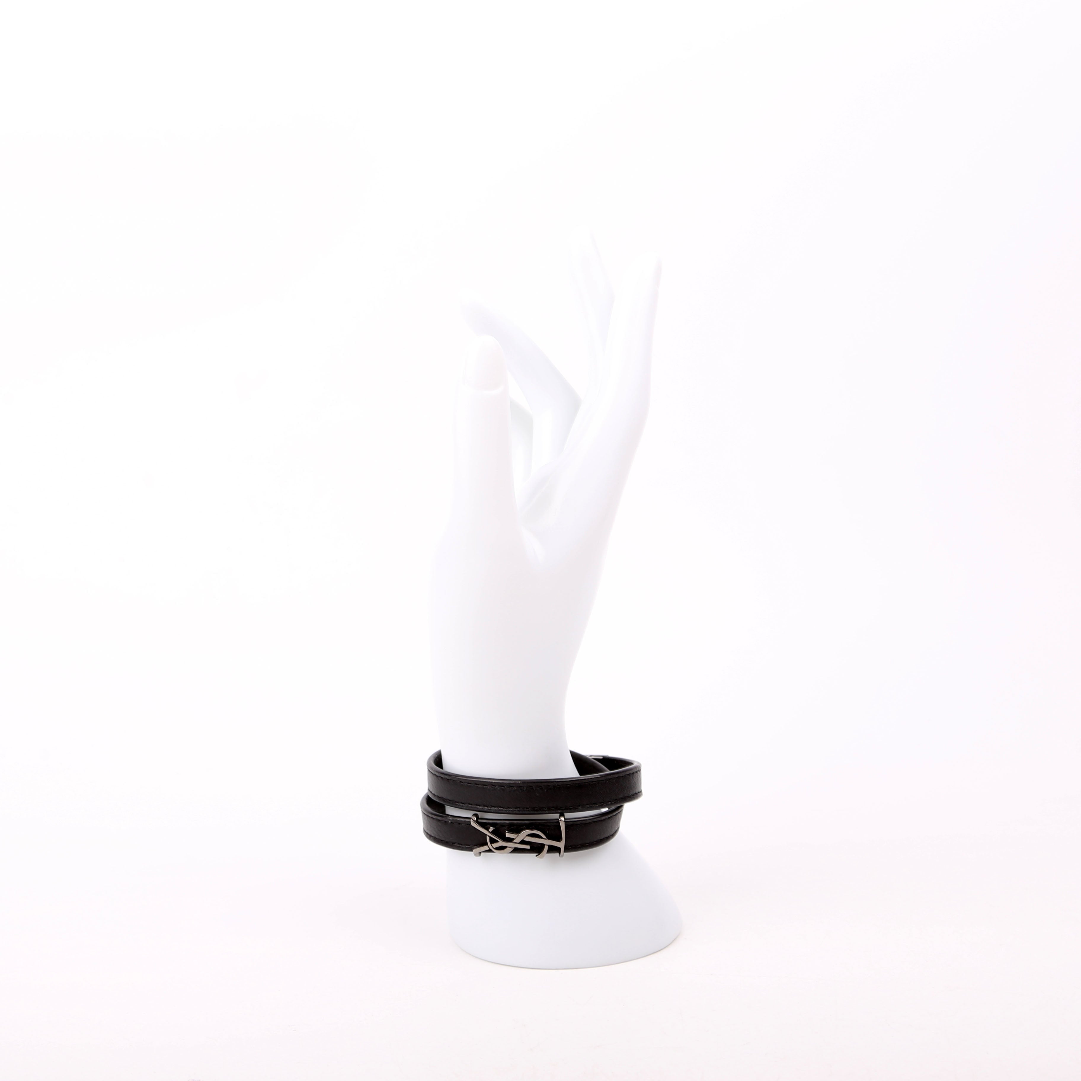 SAINT LAURENT Cassandre Double Wrap Bracelet Black
