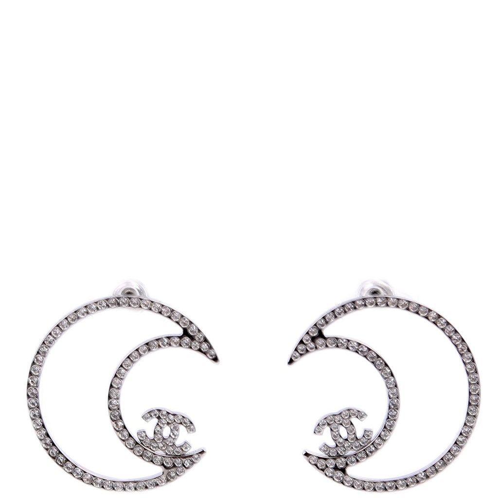 CC Crystal Moon Stud Earrings Silver