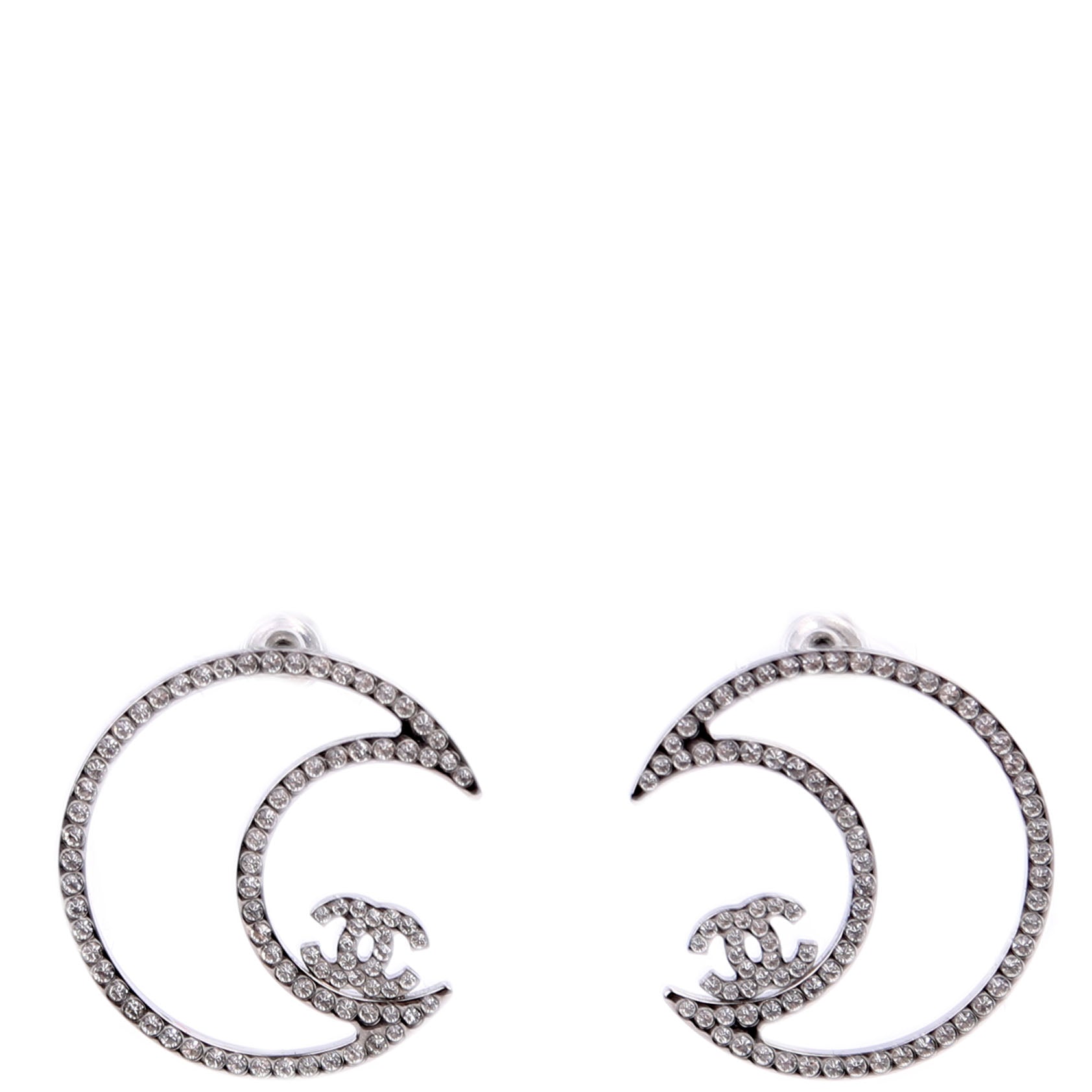 CC Crystal Moon Stud Earrings Silver