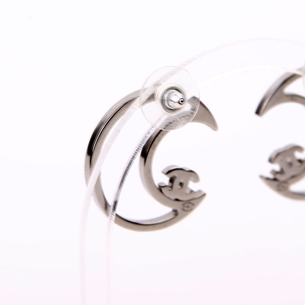 CC Crystal Moon Stud Earrings Silver