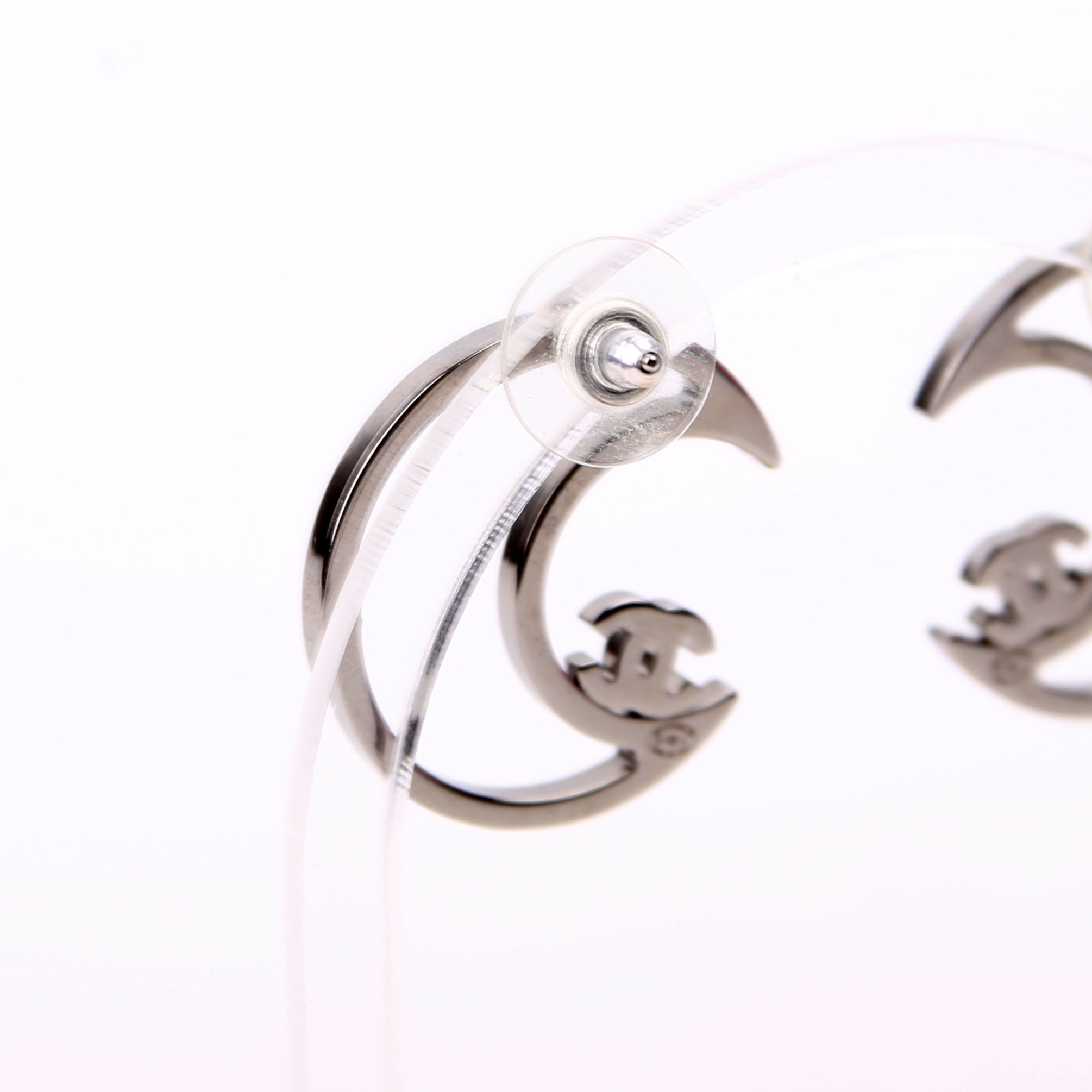 CC Crystal Moon Stud Earrings Silver