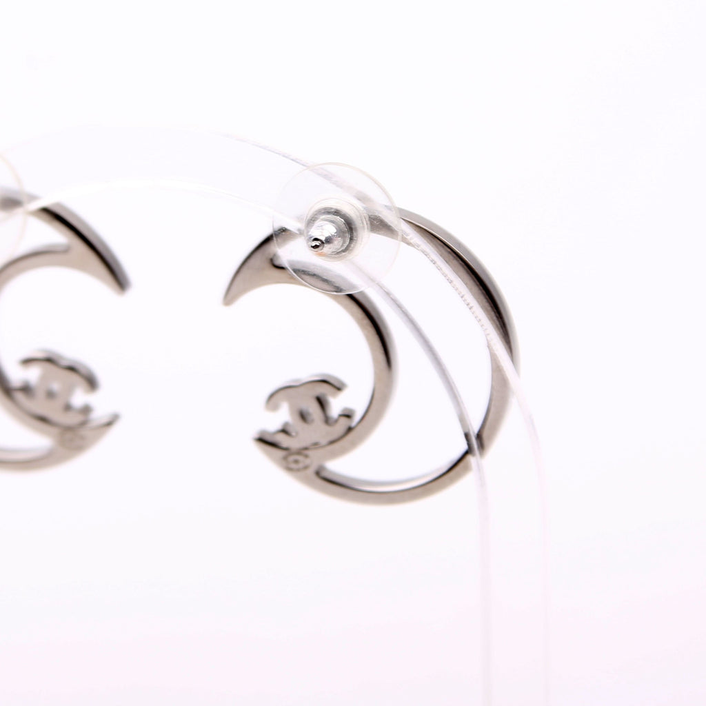 CC Crystal Moon Stud Earrings Silver