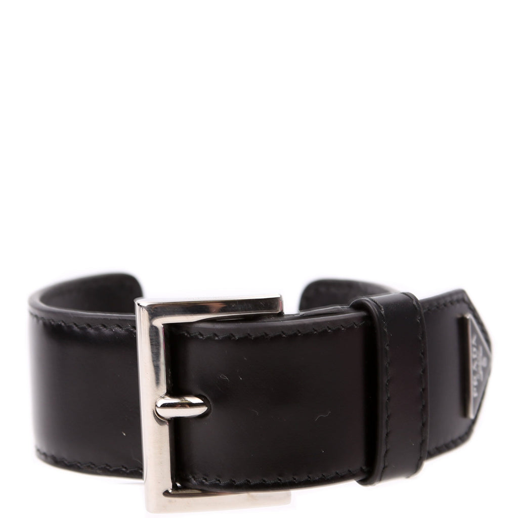 Triangle Logo Leather Arm Cuff Bracelet Black