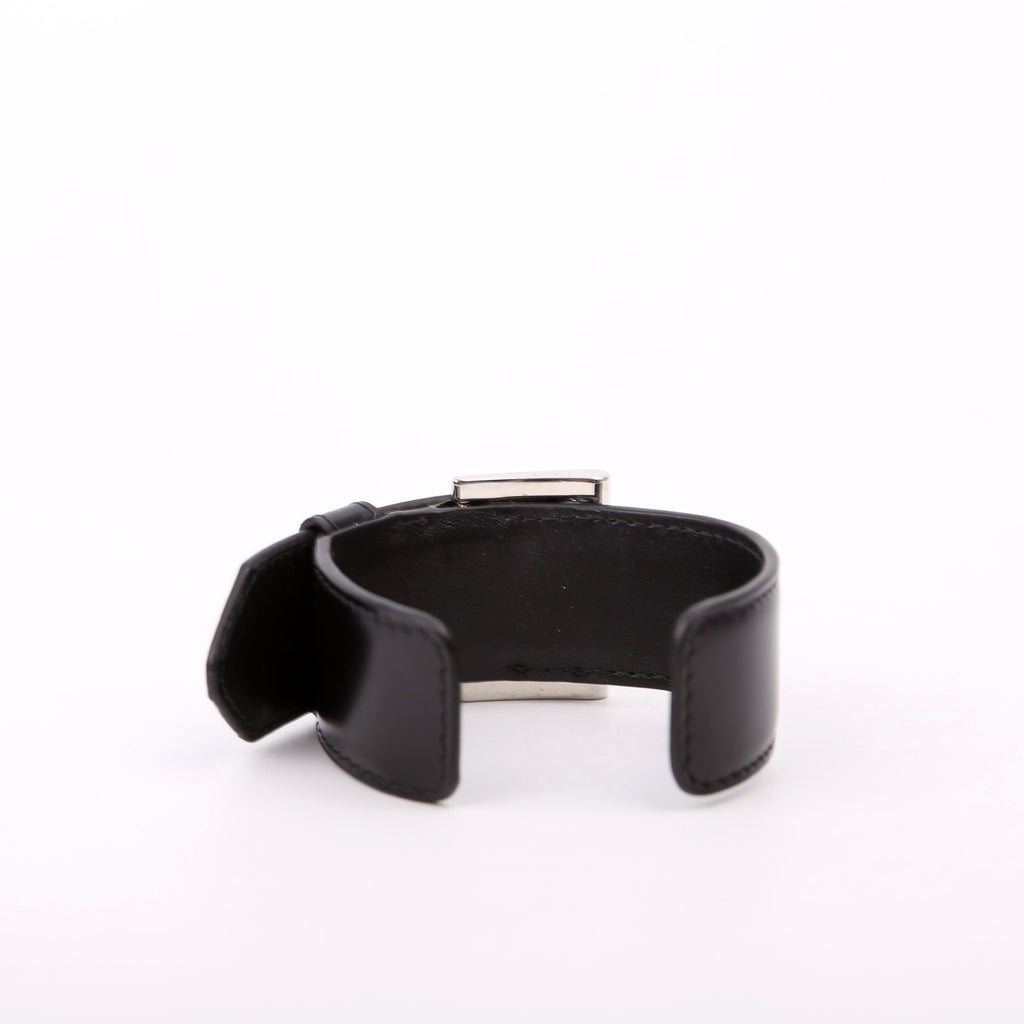 Triangle Logo Leather Arm Cuff Bracelet Black