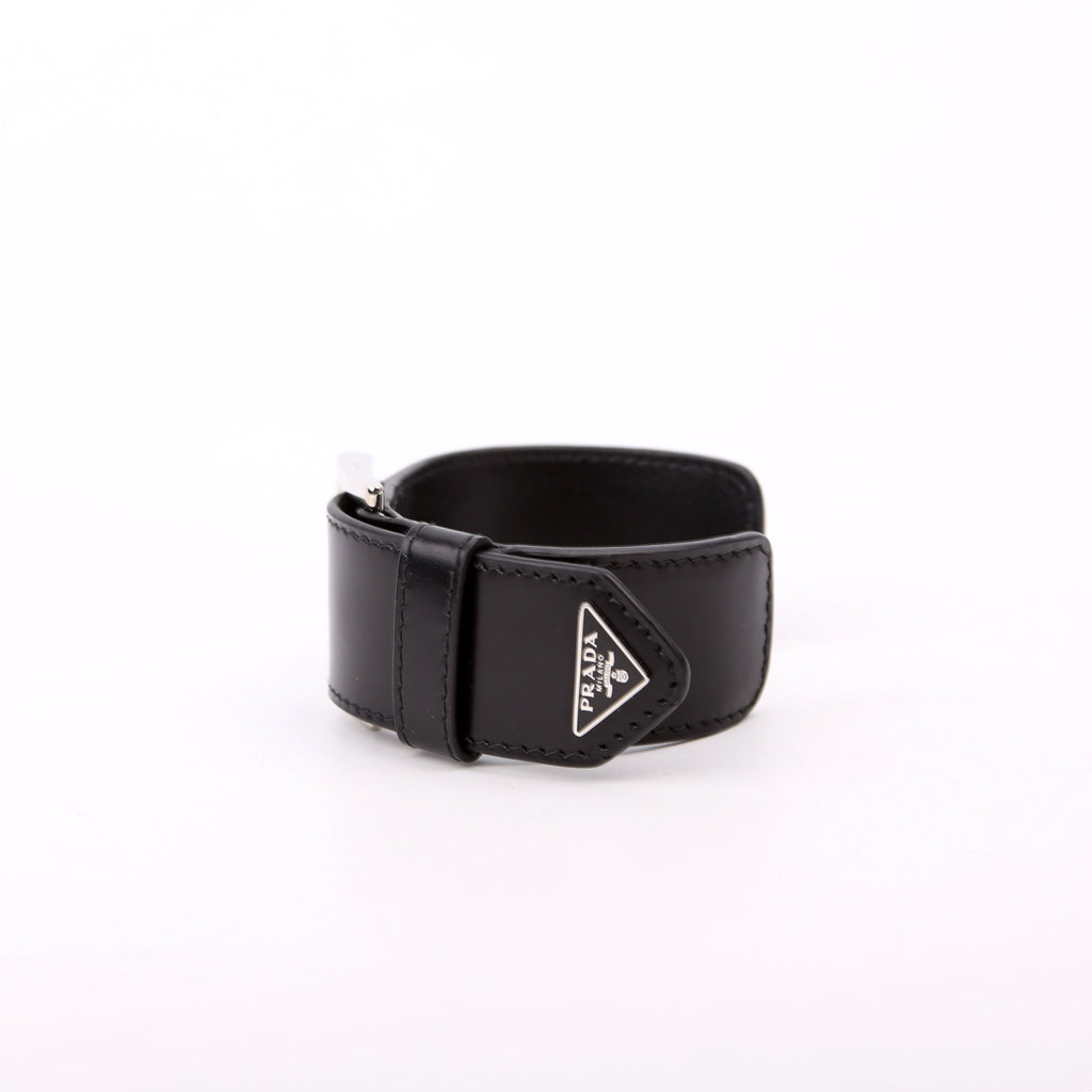 Triangle Logo Leather Arm Cuff Bracelet Black