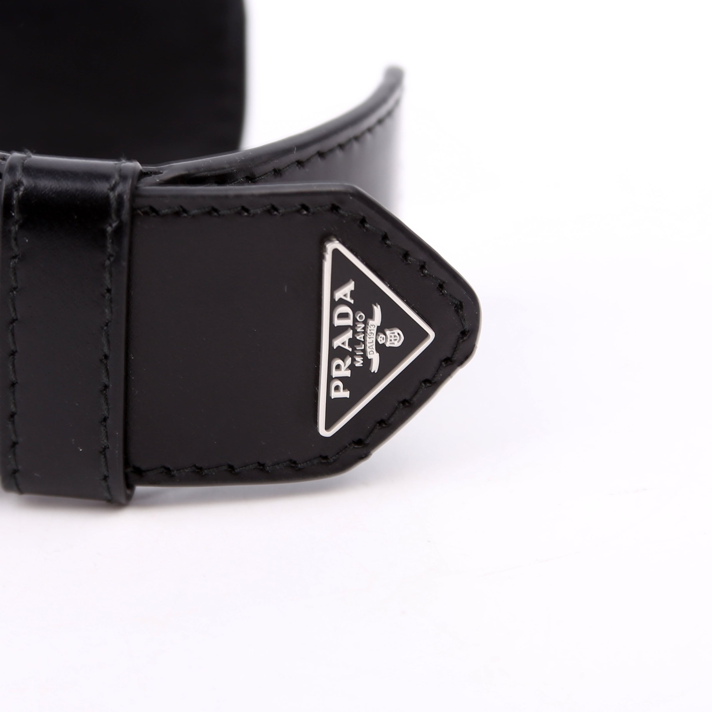 Triangle Logo Leather Arm Cuff Bracelet Black