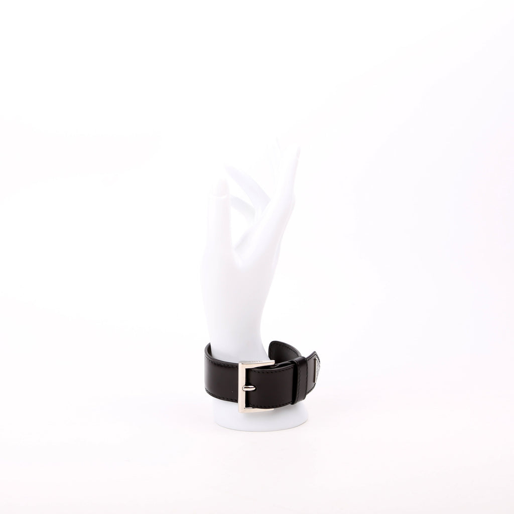 Triangle Logo Leather Arm Cuff Bracelet Black