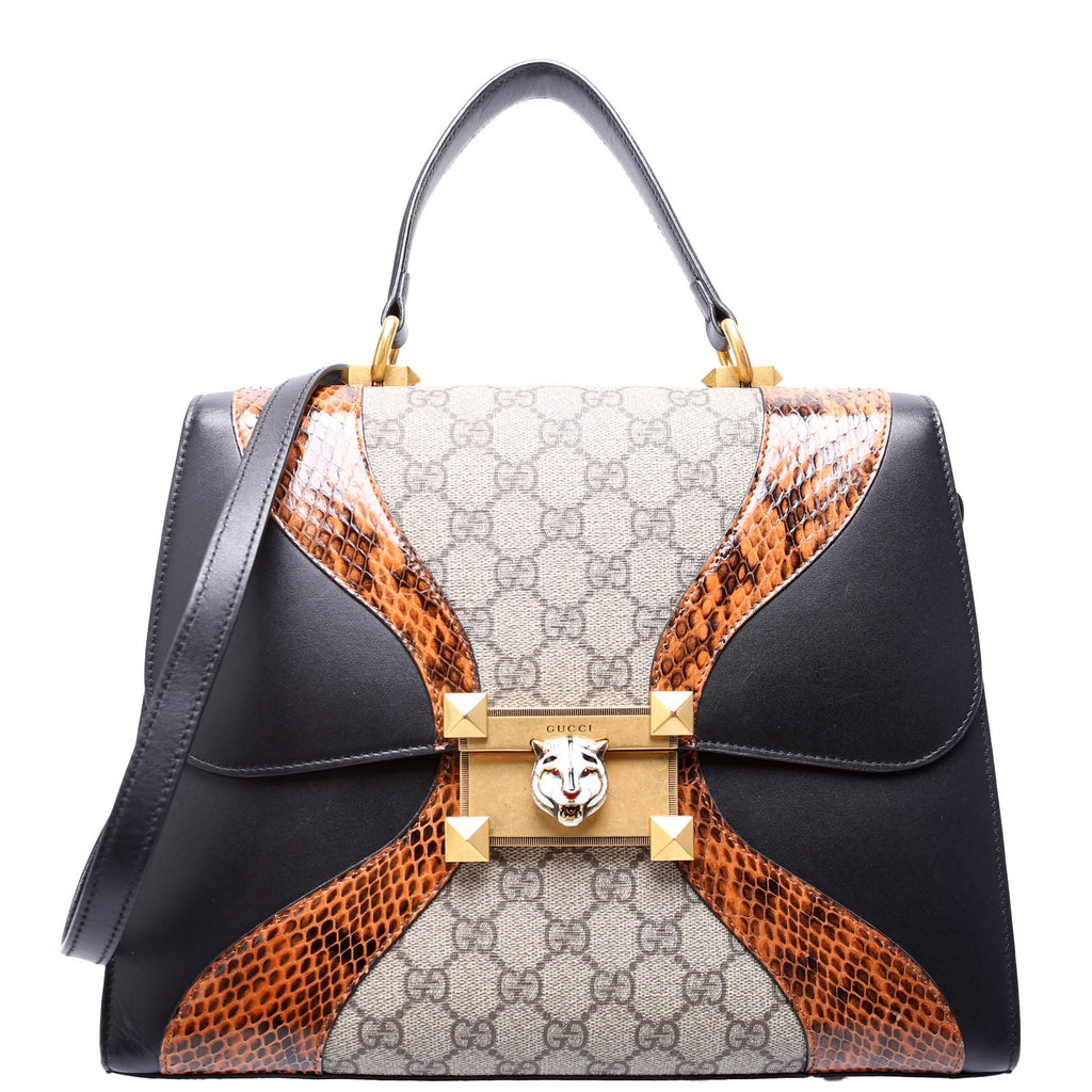 476435 GG Supreme/Snakeskin Osiride Medium Top Handle Bag Black/Beige