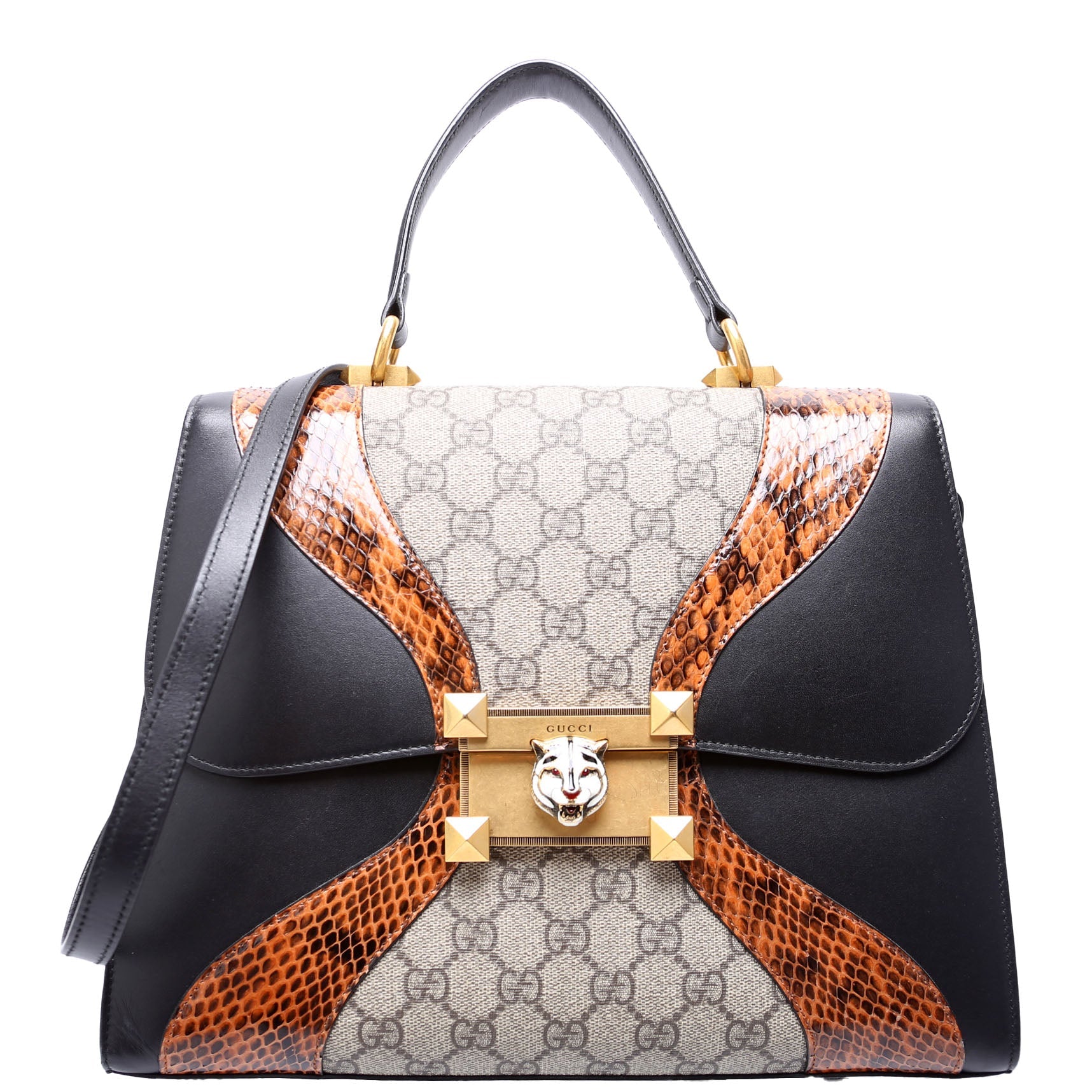 476435 GG Supreme/Snakeskin Osiride Medium Top Handle Bag Black/Beige